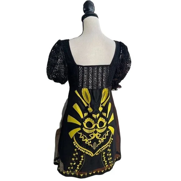 Charo Ruiz black yellow unique design dress size S